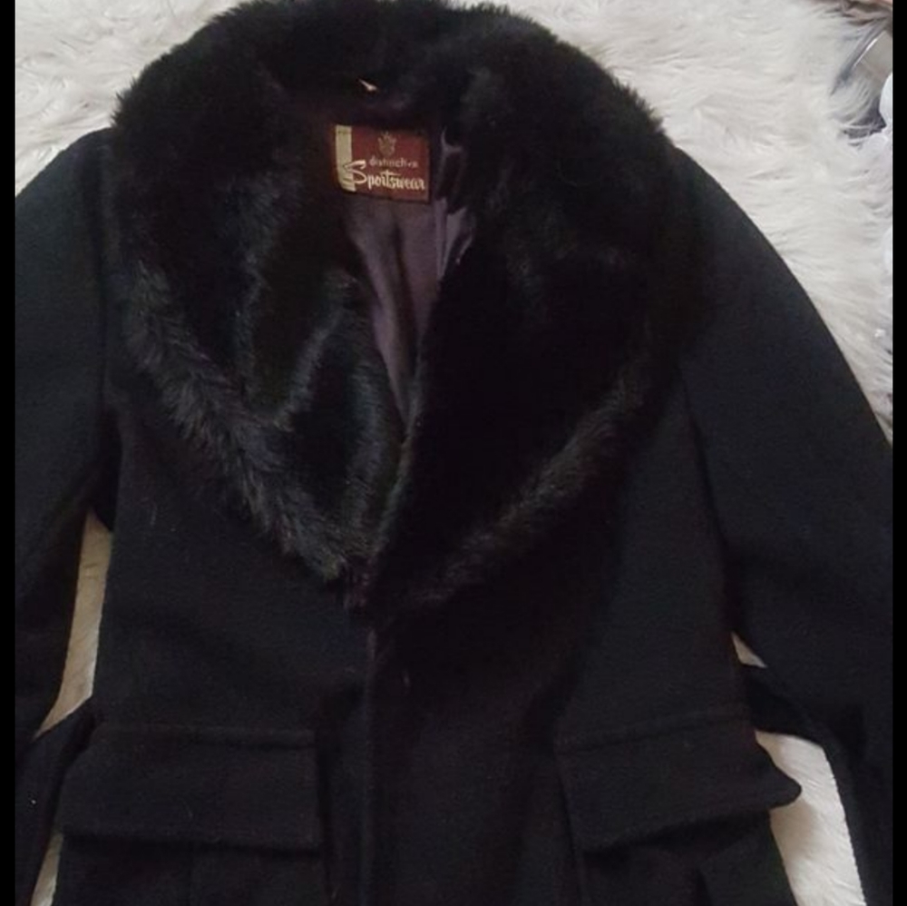 RARE VINTAGE FUR WOOL HEAVY COAT JACKET WITH BELT